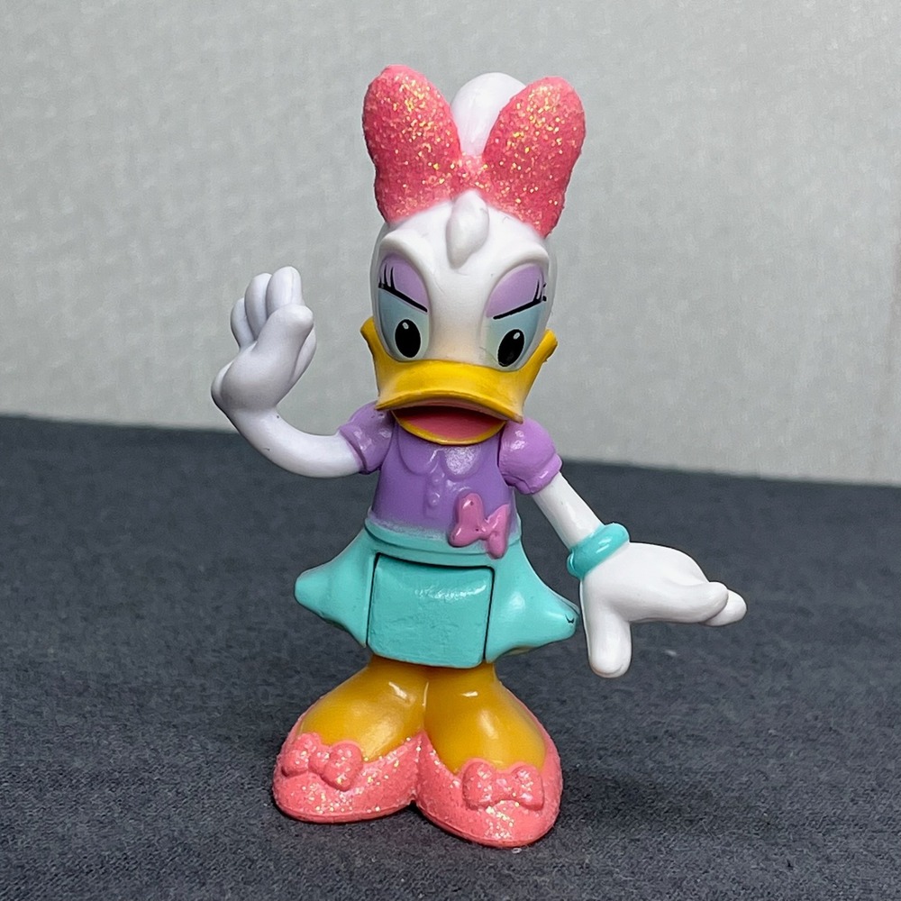 Disney Daisy Duck Mini Figure Plastic Glitter Bow 3 Inch Cartoon Toy